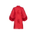 Dries Van Noten Ming Dress in Red Embroidered Cotton
