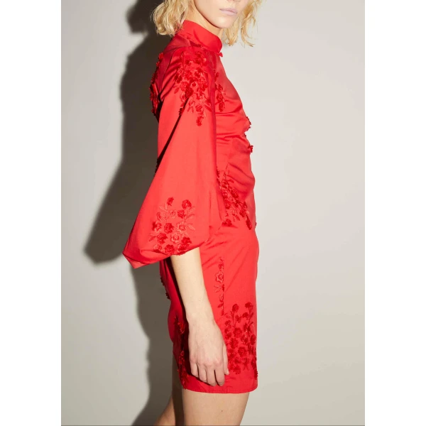 Ming Dress in Red Embroidered Cotton - Image 3