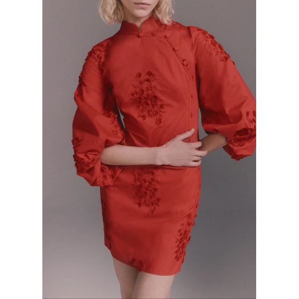 Ming Dress in Red Embroidered Cotton - Image 6