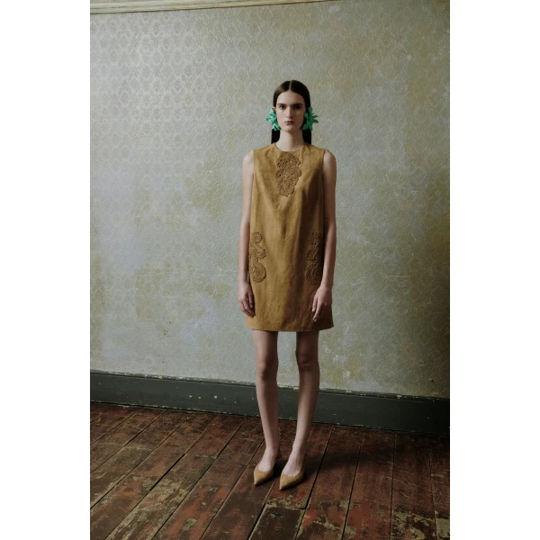 Paola Mini Dress in Brown Suede - Image 2