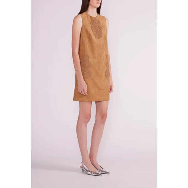 Paola Mini Dress in Brown Suede - Image 4