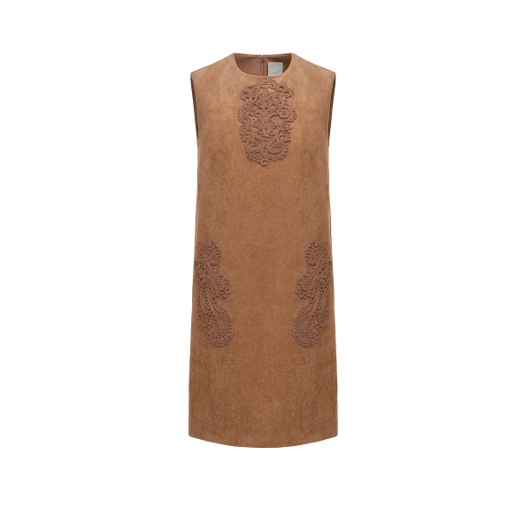 Dries Van Noten Paola Mini Dress in Brown Suede