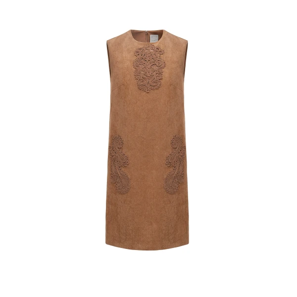 Paola Mini Dress in Brown Suede