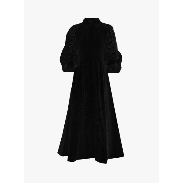 Pat Dress in Black Embroidered Cotton