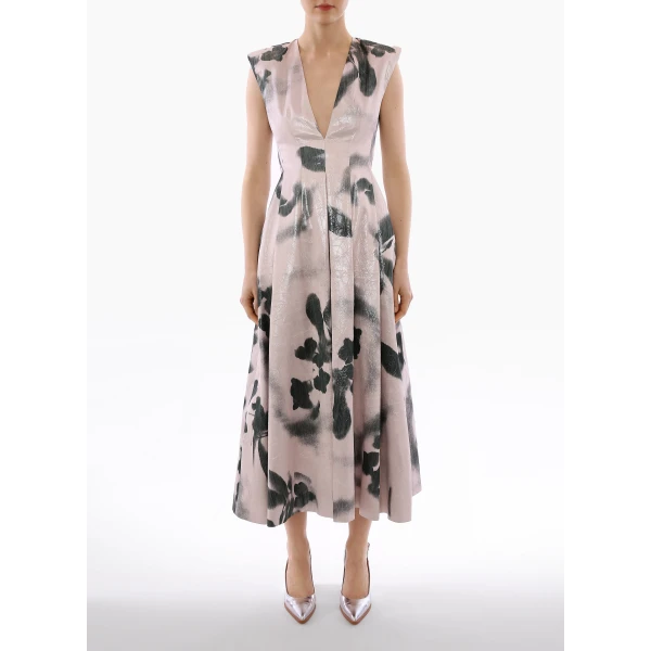 Petunia Dress in Metallic Blush Fatale Floral Jacquard - Image 2