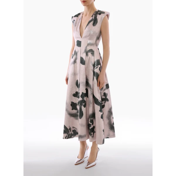 Petunia Dress in Metallic Blush Fatale Floral Jacquard - Image 3