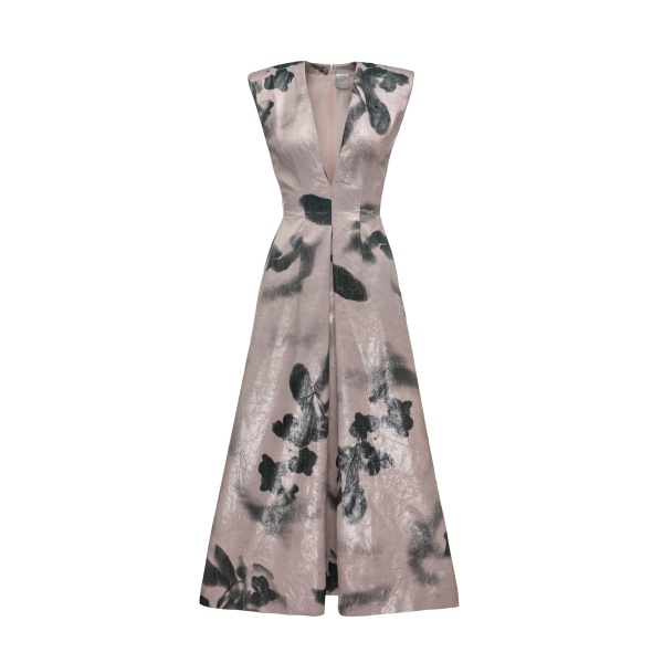 Dries Van Noten Petunia Dress in Metallic Blush Fatale Floral Jacquard