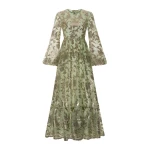 Dries Van Noten Ravina Gown in Green Gold Embellished Organza