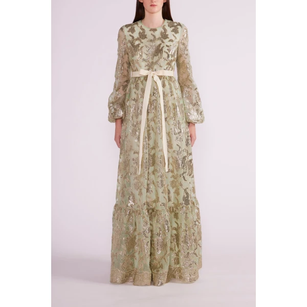 Ravina Gown in Green Gold Embellished Organza - Image 3