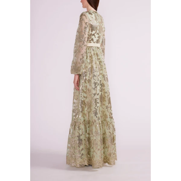 Ravina Gown in Green Gold Embellished Organza - Image 5