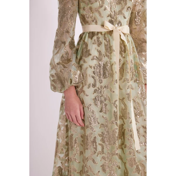 Ravina Gown in Green Gold Embellished Organza - Image 6