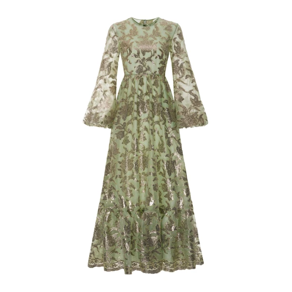 Dries Van Noten Ravina Gown in Green Gold Embellished Organza
