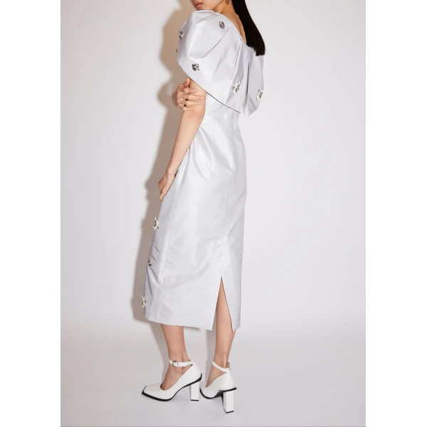 Rosella Dress in Pale Blue Metallic Embellished Taffeta - Image 6