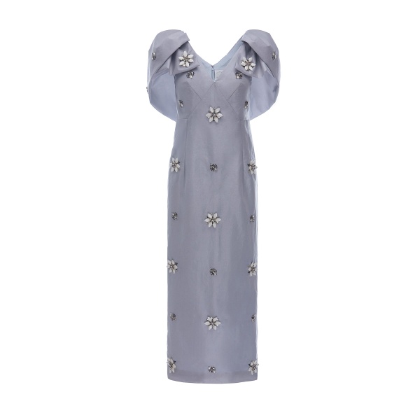 Dries Van Noten Rosella Dress in Pale Blue Metallic Embellished Taffeta