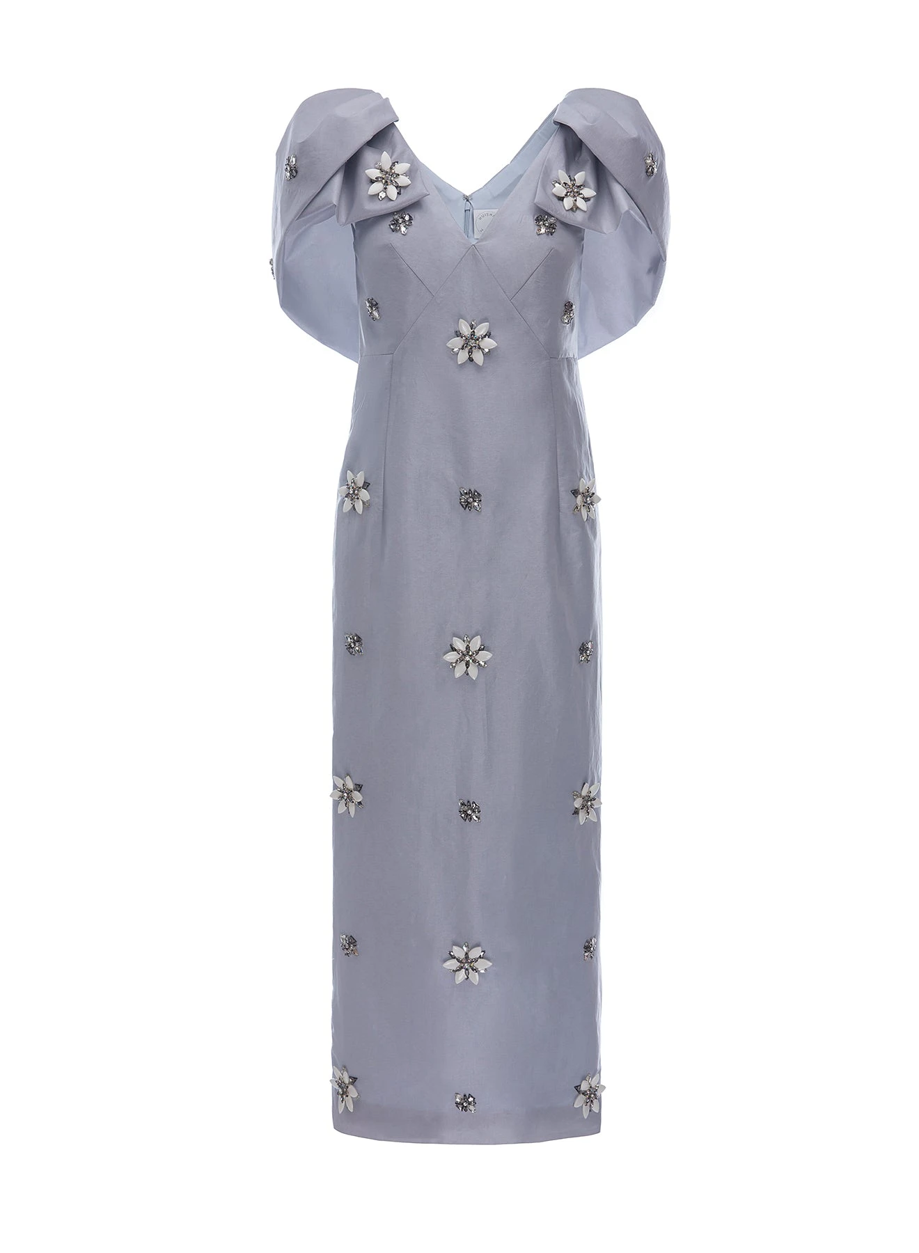 Dries Van Noten Rosella Dress in Pale Blue Metallic Embellished Taffeta | | Coveti Dries Van Noten Rosella Dress in Pale Blue Metallic Embellished Taffeta