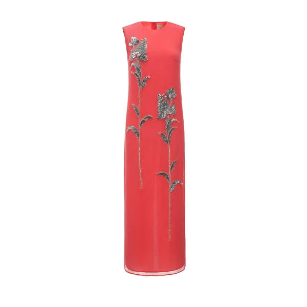 Dries Van Noten Rosetta Dress in Coral Chiffon