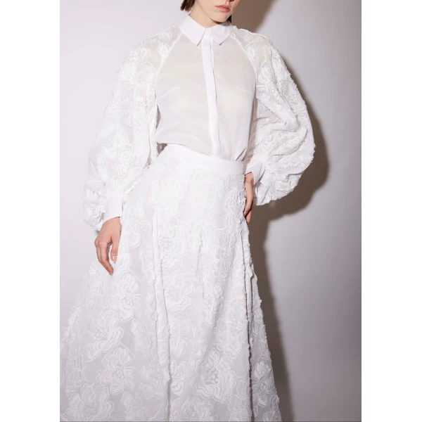 Rowena Skirt in White Embroidered Cotton - Image 3