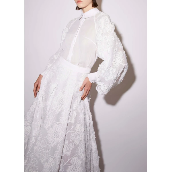 Rowena Skirt in White Embroidered Cotton - Image 6