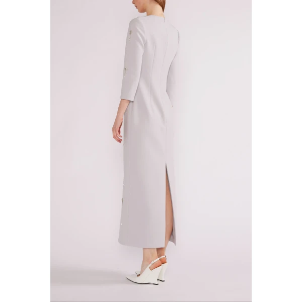Skye Midi Dress in Grey Crepe - Image 4