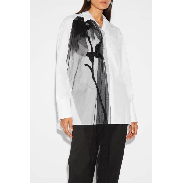 Thelma Shirt in White Cotton Embroidered Tulle - Image 2