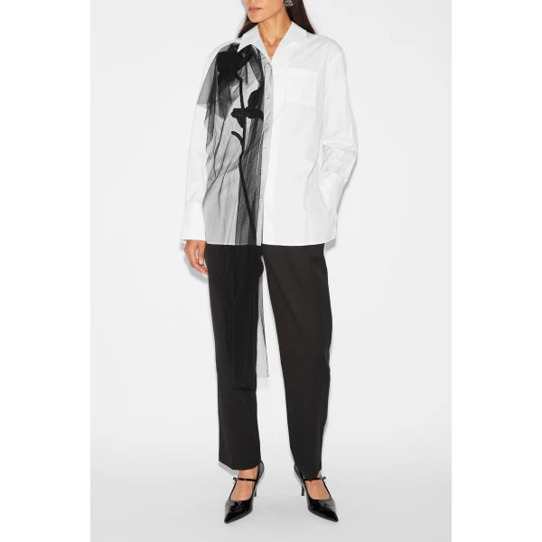 Thelma Shirt in White Cotton Embroidered Tulle - Image 4