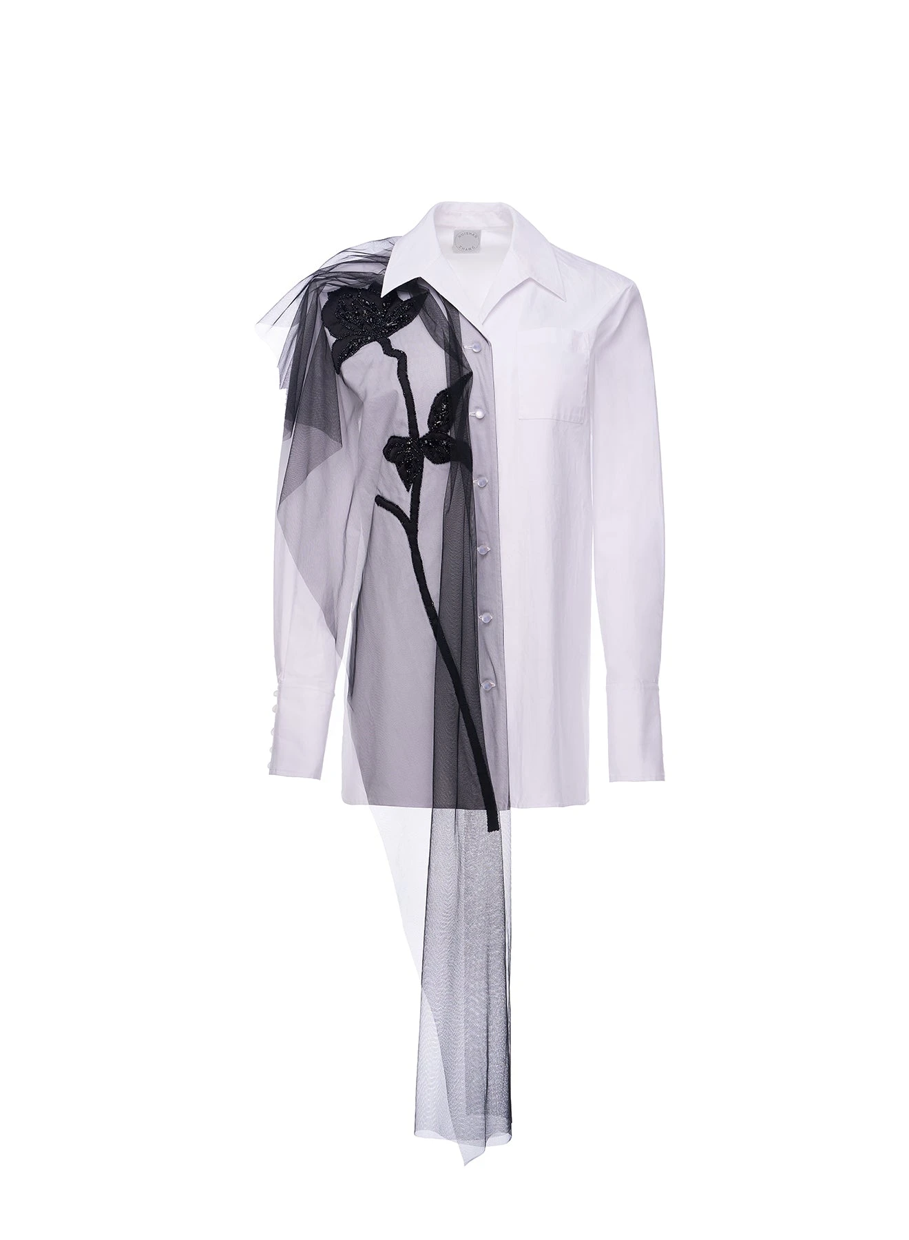 Dries Van Noten Thelma Shirt in White Cotton Embroidered Tulle | | Coveti Dries Van Noten Thelma Shirt in White Cotton Embroidered Tulle