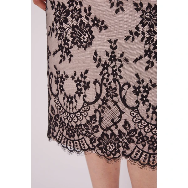 Vania Midi Skirt in Black Pale Pink Lace Duchesse - Image 4