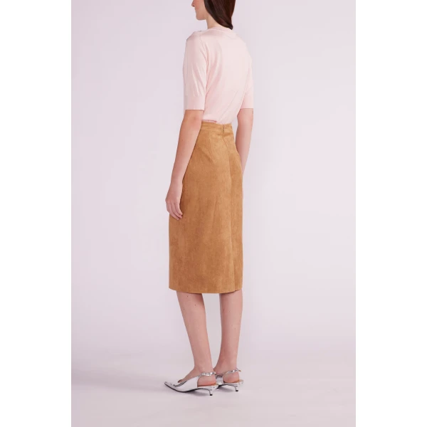 Vania Midi Skirt in Brown Suede - Image 5