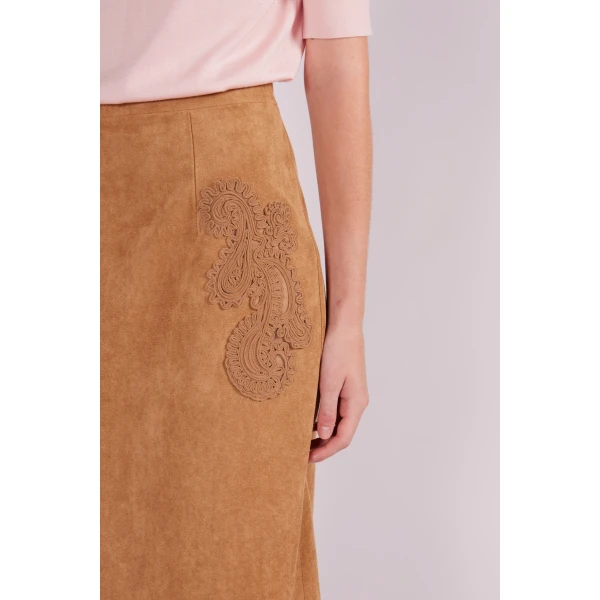 Vania Midi Skirt in Brown Suede - Image 6