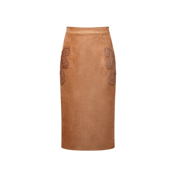 Dries Van Noten Vania Midi Skirt in Brown Suede
