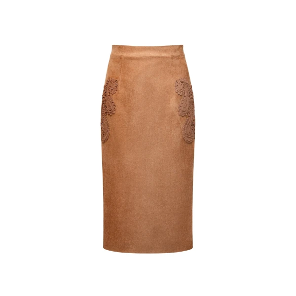 Vania Midi Skirt in Brown Suede
