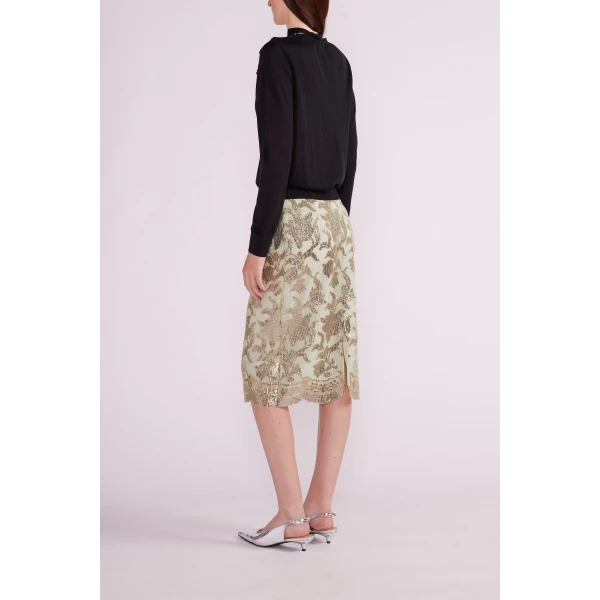 Vania Midi Skirt in Green Gold Embellished Organza - Image 5