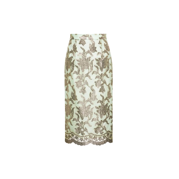 Vania Midi Skirt in Green Gold Embellished Organza