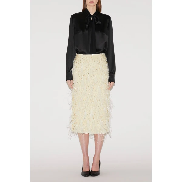 Vania Midi Skirt in Ivory Sequin - Image 2