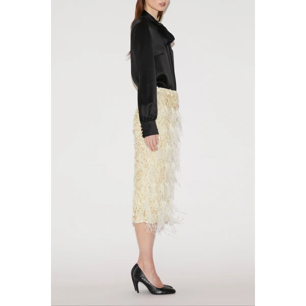 Vania Midi Skirt in Ivory Sequin - Image 4