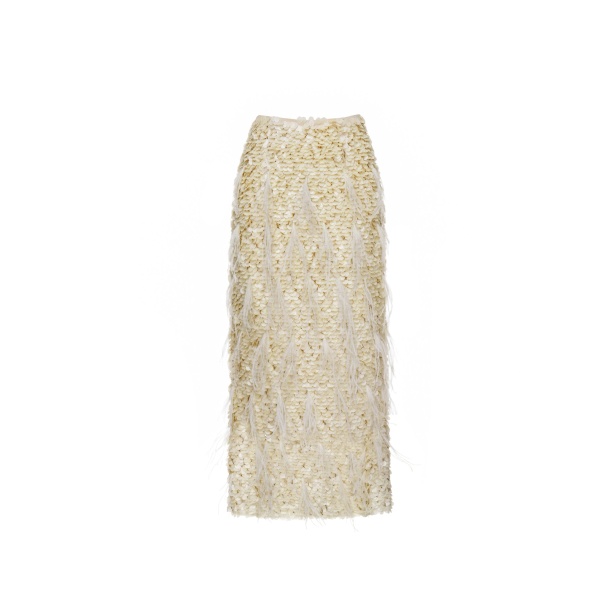 Dries Van Noten Vania Midi Skirt in Ivory Sequin