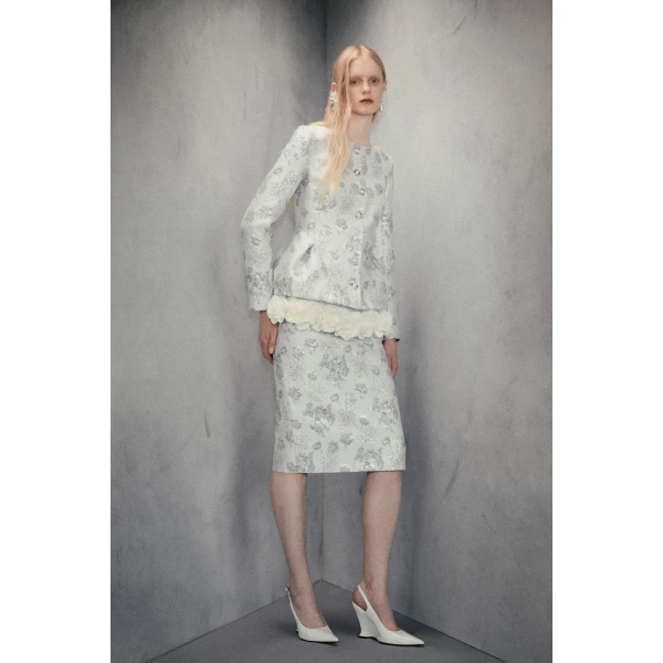 Vania Midi Skirt in Light Blue Jacquard - Image 2