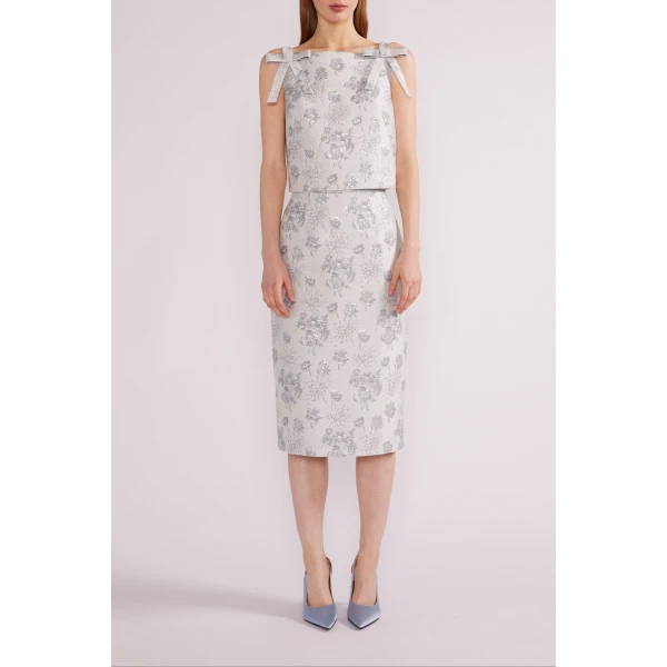 Vania Midi Skirt in Light Blue Jacquard - Image 4