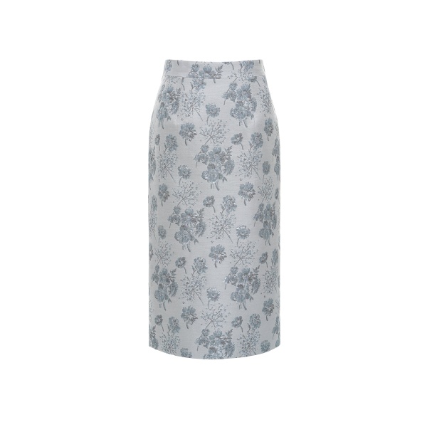 Dries Van Noten Vania Midi Skirt in Light Blue Jacquard