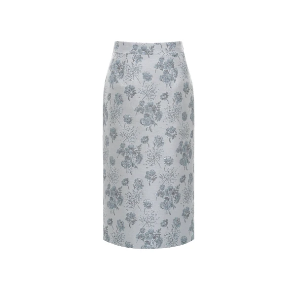 Vania Midi Skirt in Light Blue Jacquard
