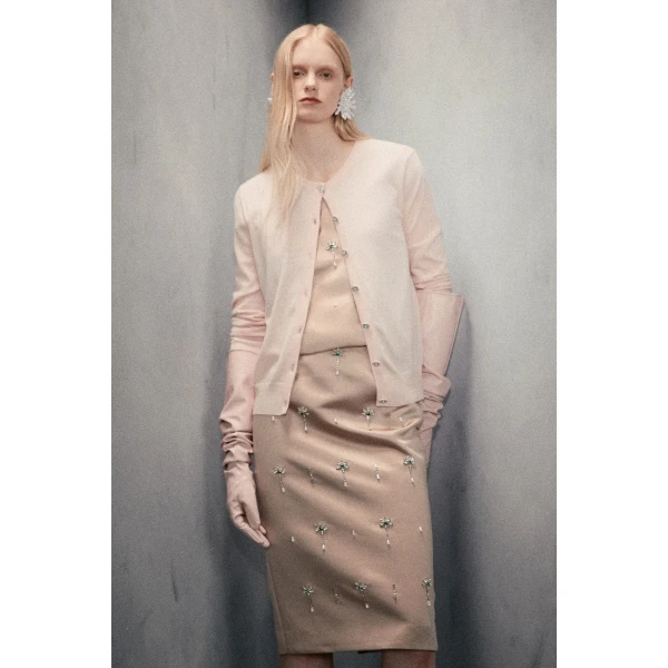 Vania Midi Skirt in Pale Brown Duchesse - Image 2