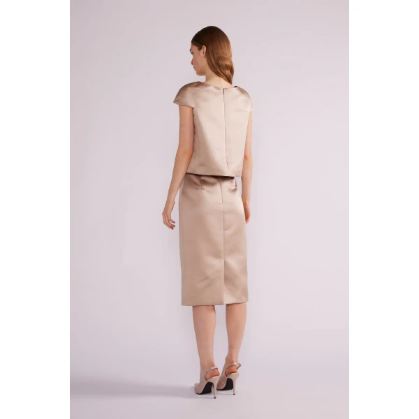 Vania Midi Skirt in Pale Brown Duchesse - Image 5