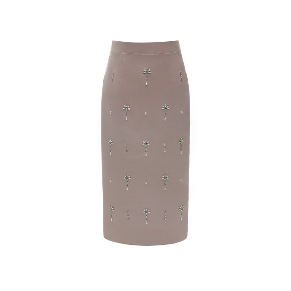 Dries Van Noten Vania Midi Skirt in Pale Brown Duchesse