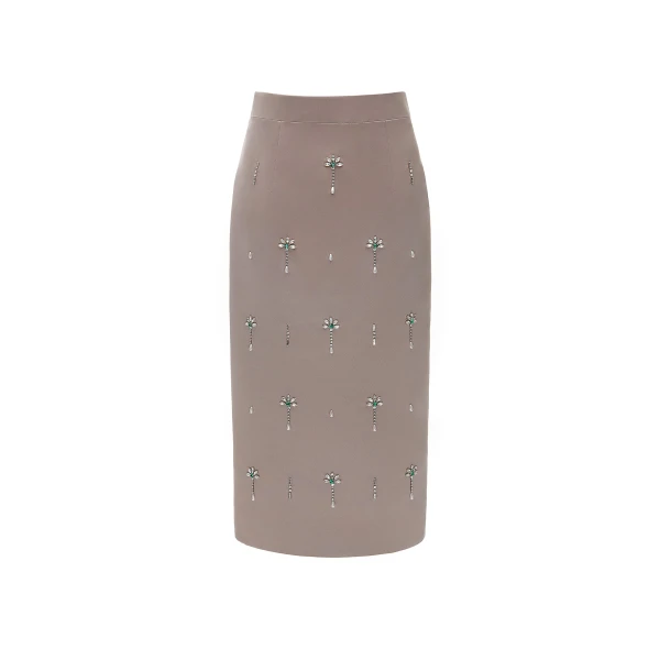 Vania Midi Skirt in Pale Brown Duchesse