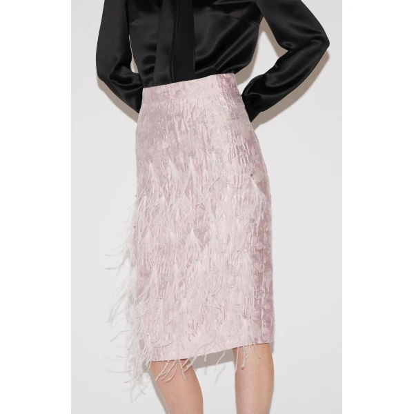 Vania Midi Skirt in Pink Cloque - Image 4
