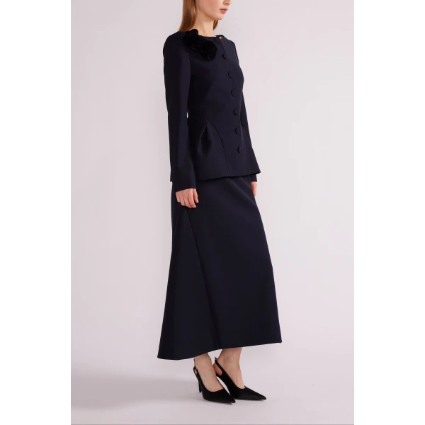 Vicky Midi Skirt in Navy Tailoring - Image 4