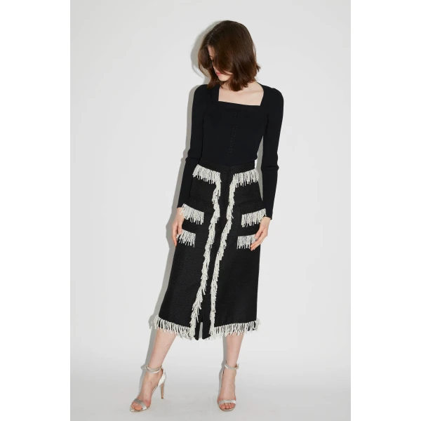 Victoria Skirt in Black White Tweed - Image 4