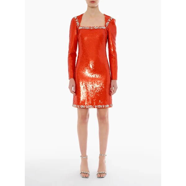 Violetta Dress in Orange Embellished Sequins - Image 2