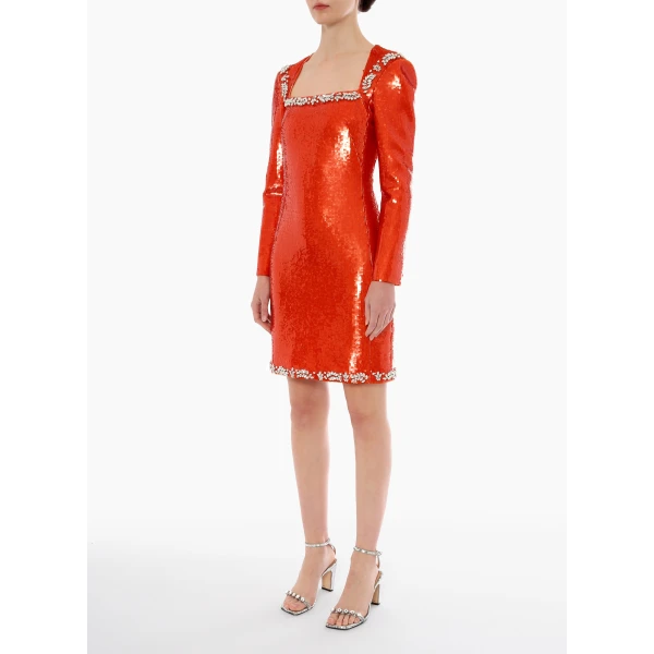 Violetta Dress in Orange Embellished Sequins - Image 3