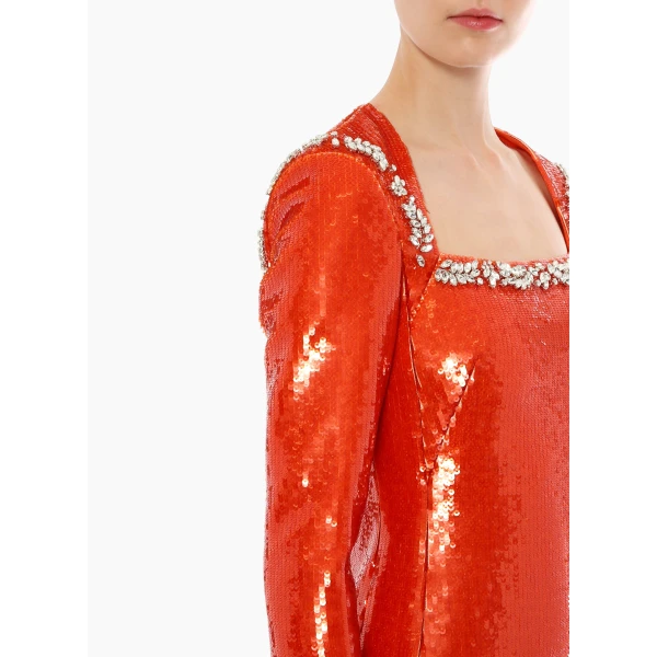 Violetta Dress in Orange Embellished Sequins - Image 5